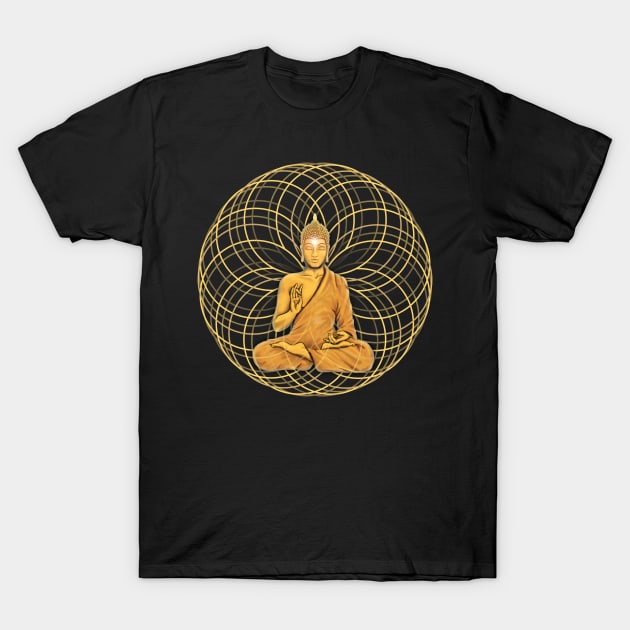 Buddha in Golden Globe T-Shirt by MandalaSoul